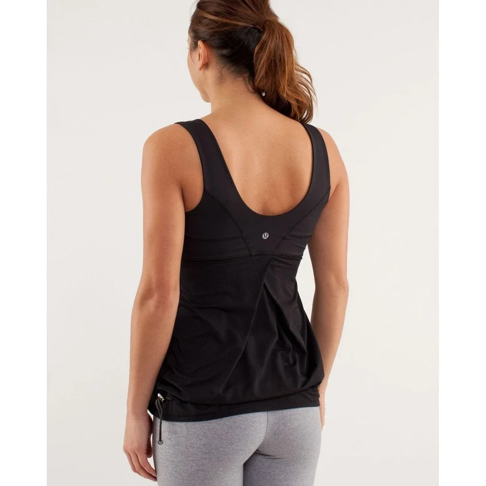 Lululemon Run Tame Me Top Black Size 8 Activewear Tank Drawstring Hem Athleisure